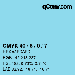 颜色代码: CMYK 40 / 8 / 0 / 7 | qconv.com