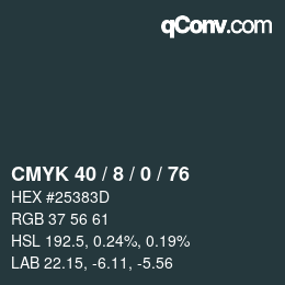 カラーコード: CMYK 40 / 8 / 0 / 76 | qconv.com