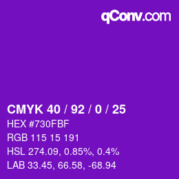 カラーコード: CMYK 40 / 92 / 0 / 25 | qconv.com