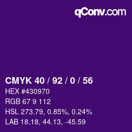 Color code: CMYK 40 / 92 / 0 / 56 | qconv.com