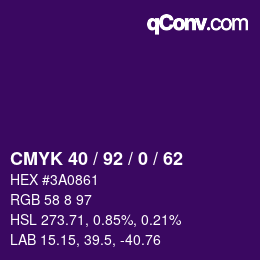 カラーコード: CMYK 40 / 92 / 0 / 62 | qconv.com