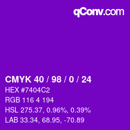 カラーコード: CMYK 40 / 98 / 0 / 24 | qconv.com