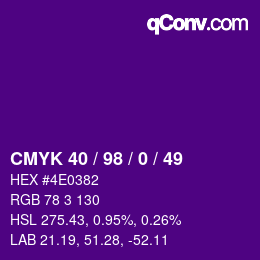 Color code: CMYK 40 / 98 / 0 / 49 | qconv.com