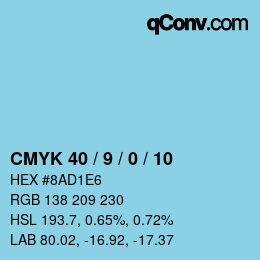 Color code: CMYK 40 / 9 / 0 / 10 | qconv.com