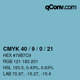 カラーコード: CMYK 40 / 9 / 0 / 21 | qconv.com