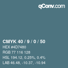 Farbcode: CMYK 40 / 9 / 0 / 50 | qconv.com