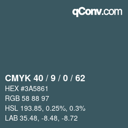 Color code: CMYK 40 / 9 / 0 / 62 | qconv.com