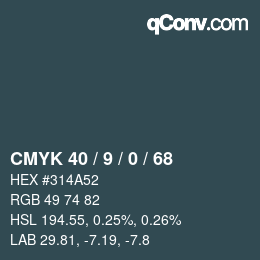 カラーコード: CMYK 40 / 9 / 0 / 68 | qconv.com