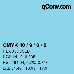 カラーコード: CMYK 40 / 9 / 0 / 8 | qconv.com