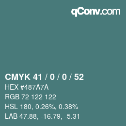 Farbcode: CMYK 41 / 0 / 0 / 52 | qconv.com