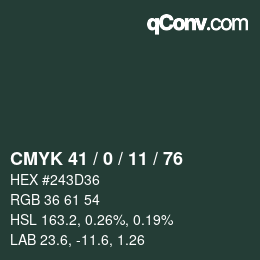 颜色代码: CMYK 41 / 0 / 11 / 76 | qconv.com