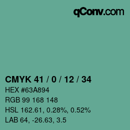 カラーコード: CMYK 41 / 0 / 12 / 34 | qconv.com