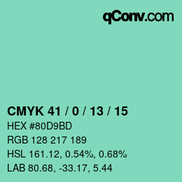 カラーコード: CMYK 41 / 0 / 13 / 15 | qconv.com