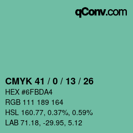 カラーコード: CMYK 41 / 0 / 13 / 26 | qconv.com