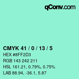 カラーコード: CMYK 41 / 0 / 13 / 5 | qconv.com