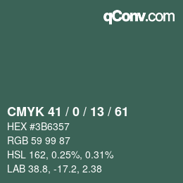 Color code: CMYK 41 / 0 / 13 / 61 | qconv.com