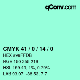 カラーコード: CMYK 41 / 0 / 14 / 0 | qconv.com
