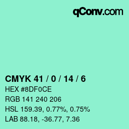 カラーコード: CMYK 41 / 0 / 14 / 6 | qconv.com