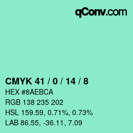 カラーコード: CMYK 41 / 0 / 14 / 8 | qconv.com