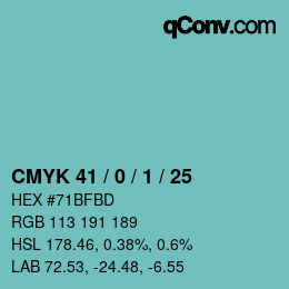 颜色代码: CMYK 41 / 0 / 1 / 25 | qconv.com