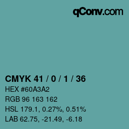 颜色代码: CMYK 41 / 0 / 1 / 36 | qconv.com