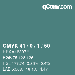 カラーコード: CMYK 41 / 0 / 1 / 50 | qconv.com