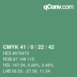 カラーコード: CMYK 41 / 0 / 22 / 42 | qconv.com