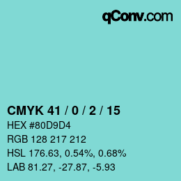 カラーコード: CMYK 41 / 0 / 2 / 15 | qconv.com