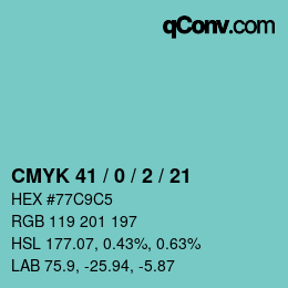 Color code: CMYK 41 / 0 / 2 / 21 | qconv.com