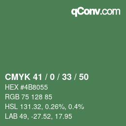 颜色代码: CMYK 41 / 0 / 33 / 50 | qconv.com