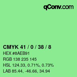 カラーコード: CMYK 41 / 0 / 38 / 8 | qconv.com