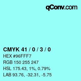 カラーコード: CMYK 41 / 0 / 3 / 0 | qconv.com