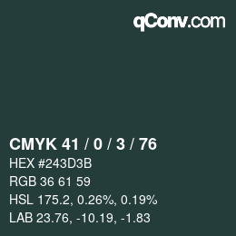 Color code: CMYK 41 / 0 / 3 / 76 | qconv.com