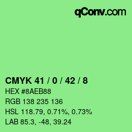 カラーコード: CMYK 41 / 0 / 42 / 8 | qconv.com