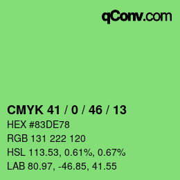 カラーコード: CMYK 41 / 0 / 46 / 13 | qconv.com