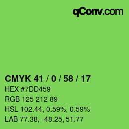 カラーコード: CMYK 41 / 0 / 58 / 17 | qconv.com
