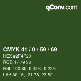 Farbcode: CMYK 41 / 0 / 59 / 69 | qconv.com