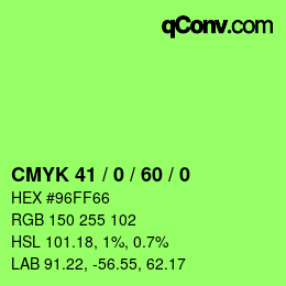 カラーコード: CMYK 41 / 0 / 60 / 0 | qconv.com