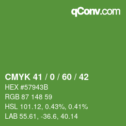 カラーコード: CMYK 41 / 0 / 60 / 42 | qconv.com