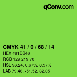 カラーコード: CMYK 41 / 0 / 68 / 14 | qconv.com