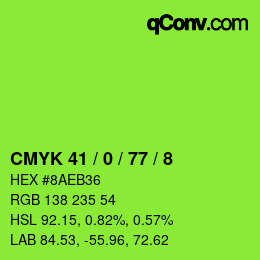 カラーコード: CMYK 41 / 0 / 77 / 8 | qconv.com