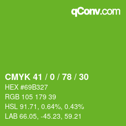カラーコード: CMYK 41 / 0 / 78 / 30 | qconv.com