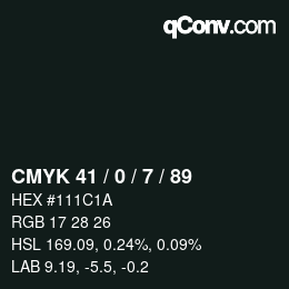 Farbcode: CMYK 41 / 0 / 7 / 89 | qconv.com