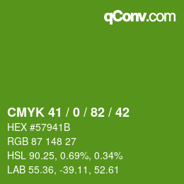 Code couleur: CMYK 41 / 0 / 82 / 42 | qconv.com