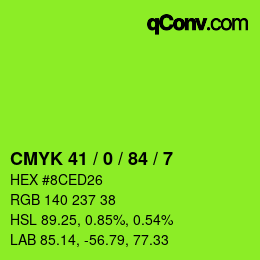 颜色代码: CMYK 41 / 0 / 84 / 7 | qconv.com