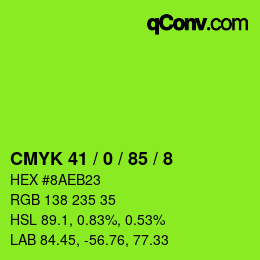 カラーコード: CMYK 41 / 0 / 85 / 8 | qconv.com