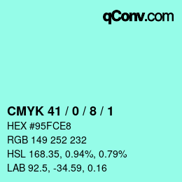 カラーコード: CMYK 41 / 0 / 8 / 1 | qconv.com