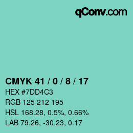 颜色代码: CMYK 41 / 0 / 8 / 17 | qconv.com