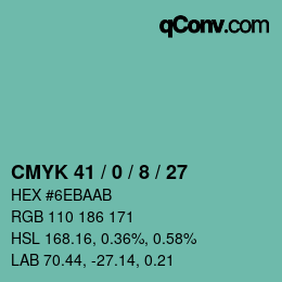 Color code: CMYK 41 / 0 / 8 / 27 | qconv.com
