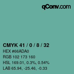 カラーコード: CMYK 41 / 0 / 8 / 32 | qconv.com
